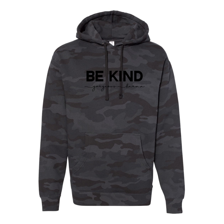 BLACK CAMO FULL LENGTH UNISEX HOODIE “BE KIND”