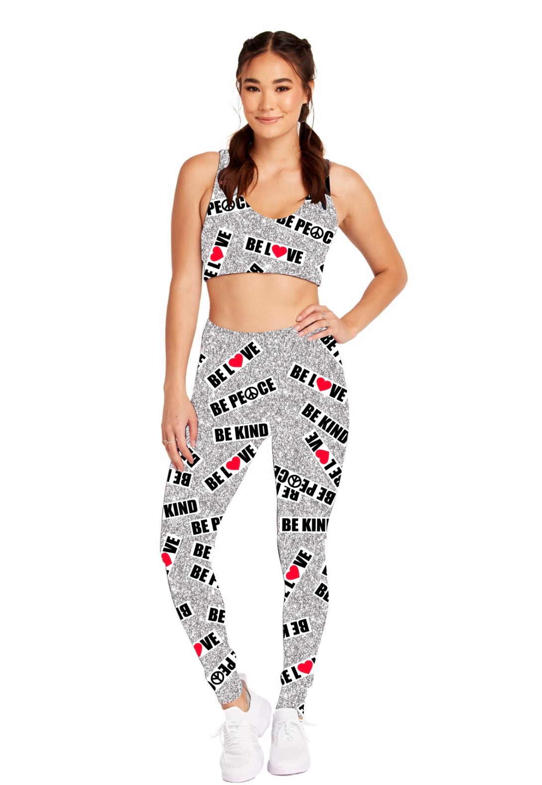 GREY/WHITE SPECKLE BE LOVE BE KIND BE PEACE STAMP LEGGINGS