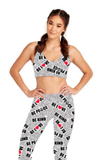 Load image into Gallery viewer, GREY/WHITE SPECKLE BE LOVE BE KIND BE PEACE STAMP LEGGINGS
